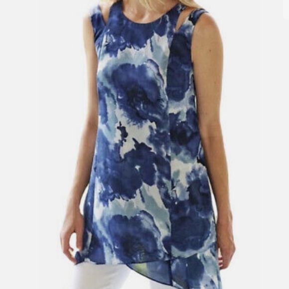 Soft Surroundings Mirabella Blue Watercolor Layered Tunic Tank Size XS - Picture 5 of 11